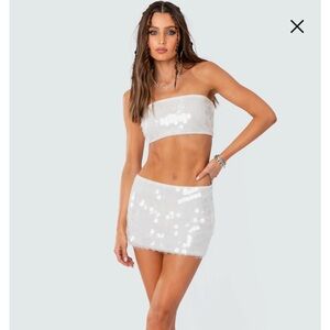 Edikted White Sequin Mini Skirt